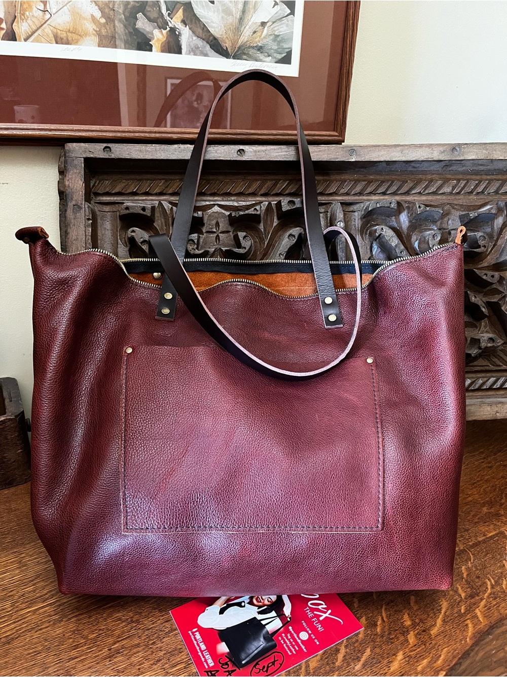 Portland Leather Oversized Zipper Tote Bag in Nutmeg
